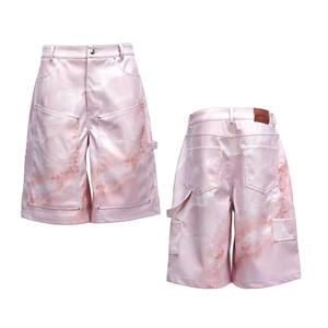 Summer Fashion Pink Printed <b>Leather</b> Jorts Men Custom Streetwear Casual Cargo Men'S <b>Leather</b> Baggy Shorts - Product Image 1