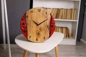 Ocean Wave Navy Blue Epoxy Resin Wall <b>Clock</b> Roman Numerals Live Edge Wood Round <b>Silent</b> Hanging Watch for Coastal Decor - Product Image 3