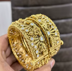 Bracelets Patla ouvrables plaqués or classiques pour la fête pour les femmes filles vêtements traditionnels élégants pour les fonctions de cérémonie - Product Image 2