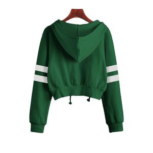 Sweat-shirt à capuche court pour femme, uni, à lacets, avec cordon de serrage, manches longues - Product Image 2