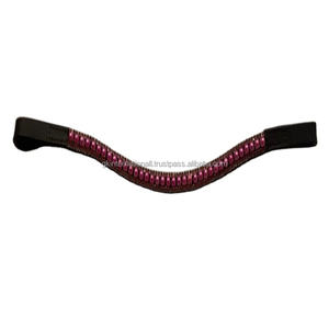 Banda para la frente de caballo ecuestre de cuero genuino multiusos de suministro de fábrica al por mayor con perlas Rosas y cristales adjuntos de todos los tamaños - Product Image 1