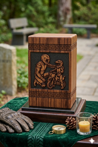 Custom Wooden Cremation Urn Keepsake <b>Box</b> Engraved <b>Memorial</b> Candle Holder for Motorcycle Theme Remembrance Gift - Product Image 1
