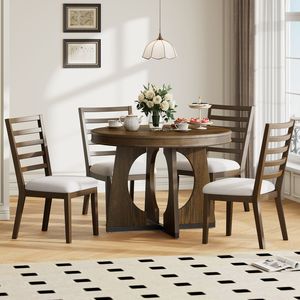 Set da Pranzo Retrò TREXM 5 Pezzi: Tavolo Rotondo Allungabile per 4 Persone con Prolunga Centrale Rimovibile da 40 cm e Sedie - Product Image 1