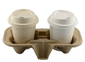 Plateau porte-gobelets jetable écologique pour 2 tasses, emballage en papier, plateau porte-boissons compostable pour café et hôtel - Product Image 4