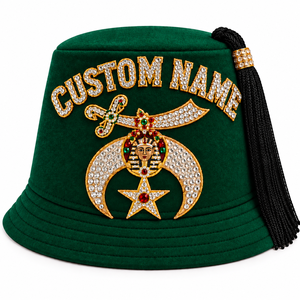 Chapeau Fez Shriners personnalisé en feutre de laine avec broderie de strass et long pompon, vente en gros - Product Image 3