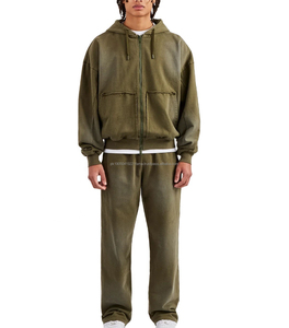 Conjunto Deportivo Personalizado con Logotipo, Estilo Urbano Invernal, Lavado Ácido, Pantalones Acampanados, Sudadera con Capucha Extra Grande, 100% Algodón Transpirable - Product Image 1