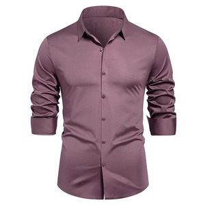 Camisa de Vestir Casual para Hombre, Manga Larga, Cuello Clásico, Color Sólido, Tejida - Product Image 6