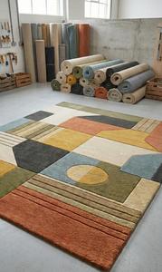 Alfombra Geométrica de Pelo Medio Antideslizante Hecha a Mano de Primera Calidad, Alfombra Moderna de Lana Abstracta para Sala de Estar, Dormitorio, Hotel, Oficina - Product Image 6
