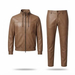 Ensemble deux pièces en cuir 2026 avec veste zippée et pantalon, conçu pour homme, style urbain moderne - Product Image 1