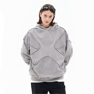 <b>Men</b> Oversized Cut <b>Work</b> <b>Hoodie</b> Relaxed Fit Soft Fleece Pullover with Distinctive Cut Detail Casual Streetwear Fashion Top - Product Image 3