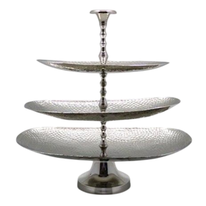 Luxuries Decorative Metal Dessert Holder 3 Tier Hammered Aluminum <b>Cake</b> <b>Stand</b> With Silver Finish For Weddings Parties Best Price - Product Image 1