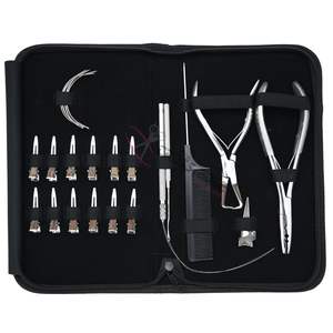 Kit completo de herramientas para extensiones de cabello con microanillos, alicates de crimpado, enhebrador de alambre, clips de seccionamiento, peine y gancho. - Product Image 1
