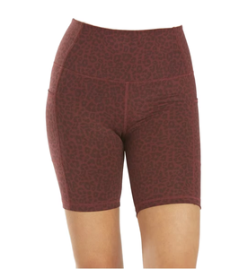 Shorts de vélo pour femmes à taille haute, imprimé léopard, tricotés en spandex et polyester, coupe sportive avec poches, respirants, style classique - Product Image 1