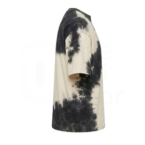 Camiseta de Manga Corta con Cuello Redondo y Estampado Tie-Dye para Hombre, Corte Holgado, Informal, de Algodón Tejido, Diseño con Patrón Blanco y Negro - Product Image 3
