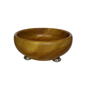Minimalist <b>Mango</b> <b>Wood</b> Food Serving <b>Bowls</b> With Metal Base Round Shape Fruit & Salad <b>Bowl</b> For Kitchen Dining Table Decor - Product Image 1