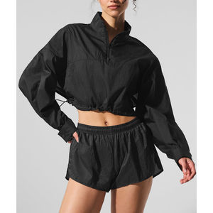 Veste coupe-vent courte en nylon personnalisée pour femme avec fermeture éclair quart de tour – Coupe-vent court confortable - Product Image 2