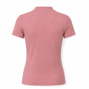 T-shirt personnalisé pour femme, coupe slim classique, col montant, manches courtes, en jersey de coton doux et extensible, couleur rose poudré - Product Image 2