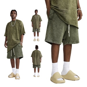 High Quality Custom Screen Printing Vintage 3D Print Fleece Sun Washed 100% Polyester Woven Mid Sweat Stone Acid Wash Shorts Men - Product Image 2