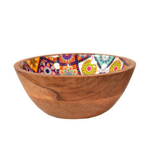 Tazón para servir de madera de mango de alta calidad, diseño antiguo impreso a mano, opciones de logotipo personalizado, servicio de ensalada de frutas, venta al por mayor a granel de FWE - Product Image 6