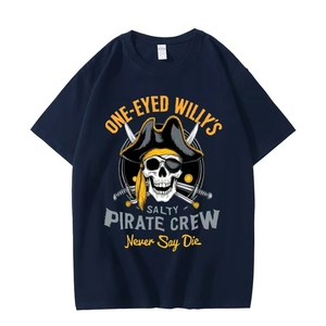 One-Eyed Willy's Salty Pirate Crew T-shirt noir pour homme avec imprimé tête de mort, manches courtes, col rond, coupe décontractée - Product Image 2