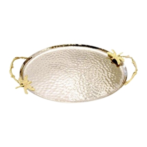 Luxury Silver Hammered Metal Serving Tray with Brass <b>Twig</b> Handles Rectangular <b>Decorative</b> Coffee Table Ottoman Platter - Product Image 4
