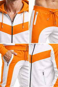 Conjunto Deportivo para Hombre en Naranja y Blanco con Contraste – Chaqueta con Capucha y Cremallera y Pantalones Jogger, Corte Ajustado, Ropa Deportiva Informal para Gimnasio - Product Image 5