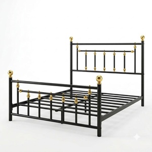 Lit plateforme Queen en fer forgé de qualité commerciale, style victorien, avec tête de lit réglable et revêtement en cuir, idéal pour hôtel - Product Image 1