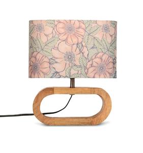 Midcentury Wood Table Lamp with Floral Fabric Rectangular Shade Warm White LED Light for Bedroom <b>Decorative</b> <b>Lighting</b> - Product Image 2