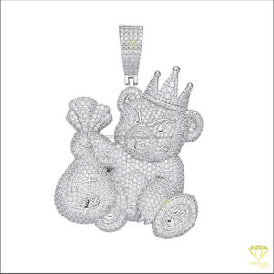 จี้รูปหมีการ์ตูนดีไซน์เนอร์ สไตล์ฮิปฮอปสุดหรู พร้อมรายละเอียดมงกุฎ - Product Image 2