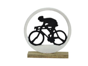 Estatua Moderna de Ciclista en Aluminio - Escultura de Ciclista en Silueta Negra sobre Base de Madera - Decoración Deportiva Minimalista para el Hogar y la Oficina - Product Image 2