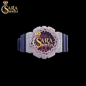 Designer Luxury Mechanical <b>Watch</b> Moissanite Diamond Half Iced <b>Rubber</b> Strap Square Stainless Steel Antique Style - Product Image 1