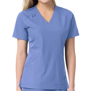 Women V Neck <b>Scrub</b> <b>Top</b> Black Polyester Woven with Pockets for Hospital Uniforms - Product Image 5