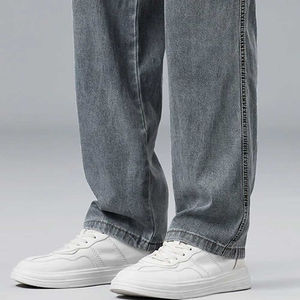 Wholesale <b>High</b> Quality Casual Loose Fit <b>Men's</b> Straight Leg Canvas <b>Jeans</b> Breathable Quick Dry 100% Cotton <b>High</b> <b>Waist</b> - Product Image 5
