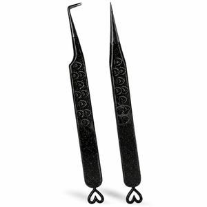 Black Heart-Tip <b>Eyelash</b> Tweezers with Precision Point and Smooth Tip for Detailed Lash <b>Application</b> - Product Image 1
