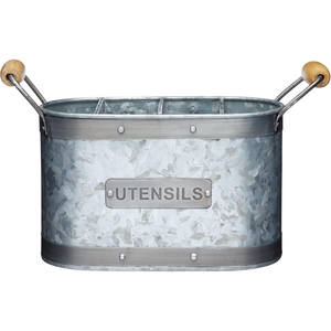 Organizador de Cubiertos para Encimera de Cocina, Porta Utensilios de Metal Galvanizado de Alta Calidad con Asa de Madera, Organizador de Cubiertos - Product Image 3