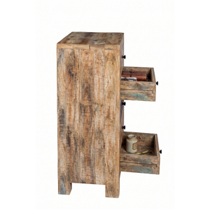 Armoire haute à 5 tiroirs en bois massif indien, fabriquée à la main, écologique, de style rustique recyclé, pour le rangement de la chambre et du bureau - Product Image 3