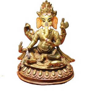 Statue religieuse indienne de haute qualité fabriquée à la main Sculpture en métal en Bronze tibétain d'artefacts bouddhistes de finition Antique Ganesha - Product Image 3