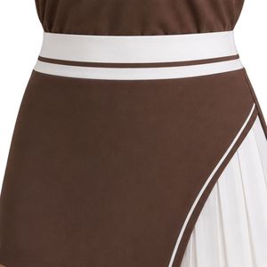 Ensemble polo et jupe plissée asymétrique pour femme, marron chocolat et blanc, personnalisable, respirant et à séchage rapide, pour le tennis et le golf - Product Image 4