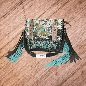 El yapımı Tooled tasarımcı Hairon üst Crossbody çanta ile tam tahıl Shrunken deri geri ayarlanabilir ve çıkarılabilir eşleşen sapanlar