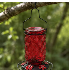 Modern Red Glass <b>garden</b> ornamwnt with Decorative Floral Ports Eco-friendly Powder Coated Outdoor Hanging Nectar Bird Jar - Product Image 6