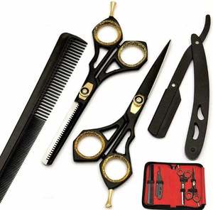 Ciseaux de coiffure professionnels noirs enduits pour la coupe et l'effilage des cheveux, rasoir de barbier de sécurité, peigne de coiffure, ensemble de ciseaux standard - Product Image 1