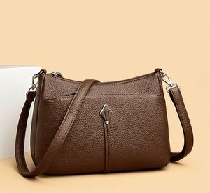 Bolso de Hombro de PU Marrón para Mujer con Cierre de Cremallera y Correa Única, Diseño Minimalista con Patrón de Lichee, para Verano, Otoño e Invierno - Product Image 1