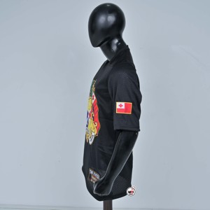 Camisetas de malla transpirable de poliéster con cuello en V y manga corta para hombre, color negro, con estampado OEM Royal Crest, ropa urbana, logotipo personalizado, venta al por mayor para deportes. - Product Image 4