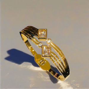 Bracelet pour bébé plaqué or avec pierre carrée en CZ, bracelet ajustable pour enfants, bijoux en acier inoxydable pour nourrissons, cadeau - Product Image 1