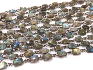 Brass Natural Labradorite Gray Flashy <b>Cushion</b> Shape 8x10mm Bezel Connector Chain Sold Per Foot for Jewellery Making - Product Image 4