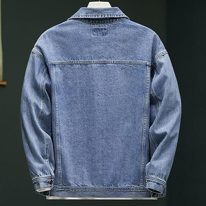 Veste en jean décontractée bleue pour homme, col rabattu, boutonnage simple, manches longues, 100 % coton, coupe ample, délavée - Product Image 6