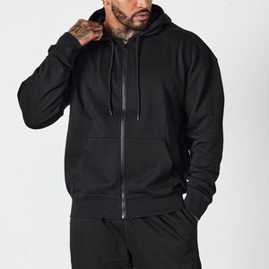 Men's <b>Black</b> <b>Zip</b> <b>Hoodie</b> Regular Fit Solid Color Casual Hooded Sweatshirt French Terry Cotton Autumn Wear - Product Image 3