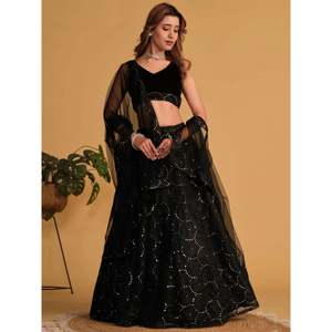 Mesmerizing <b>Black</b> Mirror Work Organza Reception Lehenga Choli for Women - Product Image 2
