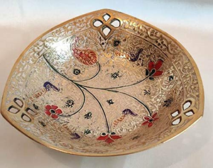 Handcrafted Decorative Metal Serving Bowl Floral Hand Painted Embossed Design Luxury <b>Tabletop</b> Centerpiece Home Decor - Product Image 3