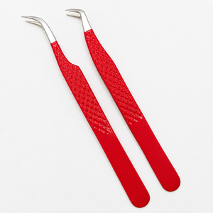 Pince à épiler professionnelle moderne en acier inoxydable rouge de qualité supérieure pour extension de cils, à pointe inclinée, durable et écologique - Product Image 3